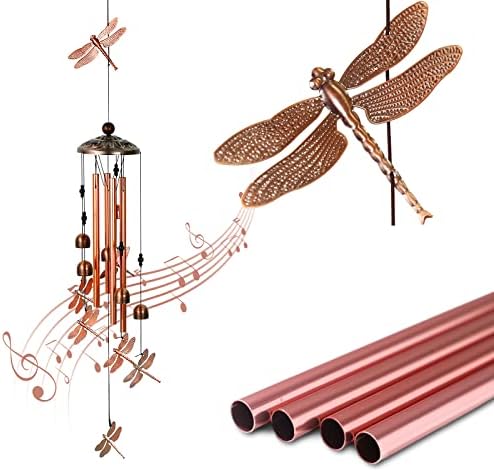 Dragonfly Wind Chimes, Wind Chimes for Outside with 4 Aluminum Tubes and 6 Bells, Retro Metal Music WindChimes with S Hook, Unique Dragonfly Gifts, Hanging Indoors, Outdoor Garden, Porch, Yard.