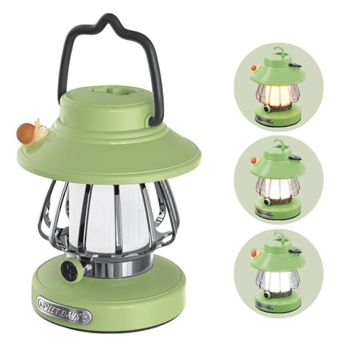 Kids Lantern with 3 Color Light & USB-C Rechargeable, Dimmable Camping Night Light for Children, Safe & Durable ABS Plastic Toddler Flashlight for Bedroom, Tent, Spring Camping Gear for Kids (Green)