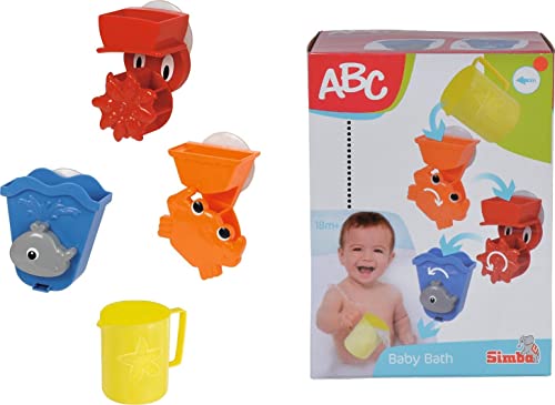 Simba 104019578 - ABC Badespielset, 3 verschiedene Wasserspielaktivitäten, jeweils mit Saugnapf, 1 Becher, 4 Teile, Gesamthöhe 30cm, ab 18 Monate