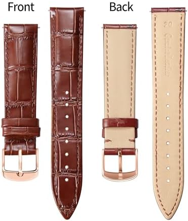 BINLUN Leather Watch Band Genuine Calfskin Replacement Watch Strap Quick Release Crocodile Pattern 10 Colors 13 Sizes for Men Women(Rose Gold Buckle, Brown,22MM) - 1