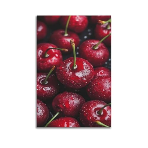 Poster cerises rouges grand format vertical art déco suspendu