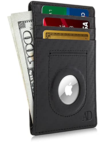 Access Denied Genuine Leather Air Tag Holder - Slim Minimalist Wallets For Men & Women - Front Pocket Thin Mens Wallet Rfid Credit Card Holder Gifts For Men - Air Tag Not Included #TOP1