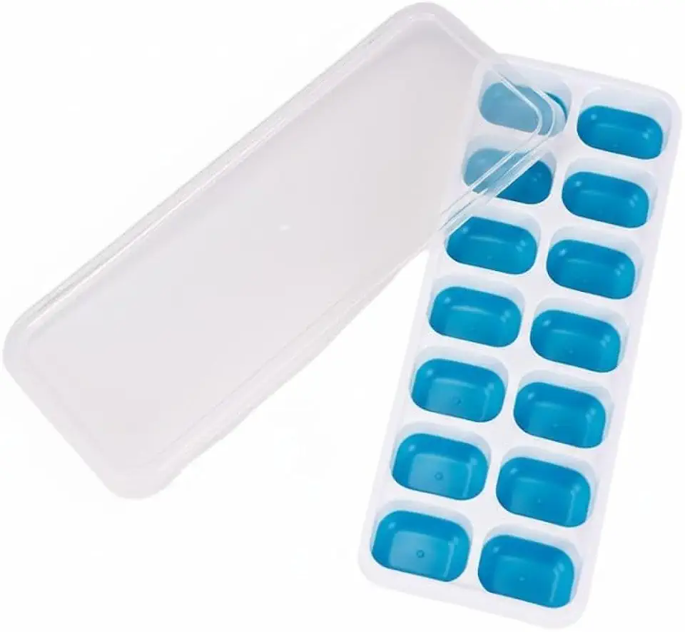 Forma de Silicone 14 Cubos com Tampa para Gelo e Papinha Fundo Macio e Antiaderente Fácil Limpeza (Azul)