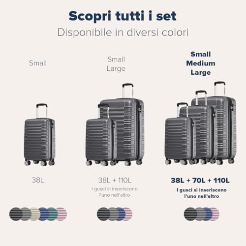 Trvlmore Set Valigie Rigide - Valigia Da Stiva - Set Valige - Valigia Da Viaggio - Set Valigie Set Trolley - Set 3 Valigie - Tris Valigie - Grigio - 7