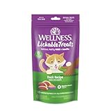 Wellness Lickable Soft Puree Cat Treats, All Lifestages, Kitten to Senior, Natural, Grain Free, Duck Flavor, 0.4 oz, Pack of 6 Tubes