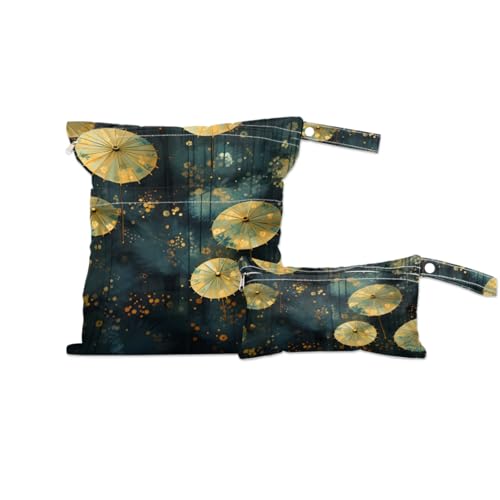 GzLeyigou 2 Set Japanese Umbrella Wet Dry Bags for Baby Cloth Diapers Waterproof Reusable Storage Bag for Travel,Beach,Pool,Daycare,Stroller,Gym,Laundry,Dirty Clothes,Swimsuits Wet Clothes, Wet Bag