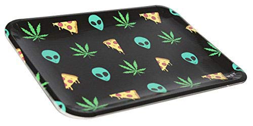 Rolling Trays (6 Pack), Medium, Great for Parties, Reusable Food Grade Paper Plate Material (Aliens & Pizza)