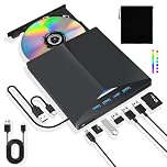 Lychee External USB 3.0 Type-C Portable CD DVD Drive, with USB Ports SD/TF Card Slots Multi-functional External Optical Drive Compatible with Laptop Mac Desktop PC Windows 11/10/8/7 Linux OS (Black)