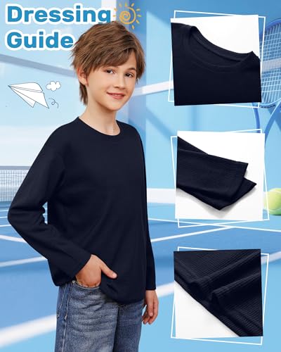 Image of 4 Pack Boys Long Sleeve Waffle Shirts | School Sweaters for Boys, Waffle Knit Thermal Shirts, Crewneck Thermal Casual Tops, Fall, Winter, Kids Clothes for 5-14 Y