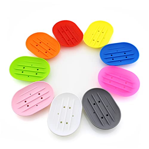 Beatifufu 4pcs Anti-slip Silicone Soap Holder Draining Soap Dish Wood Tray Bathroom Storage Travel Container for