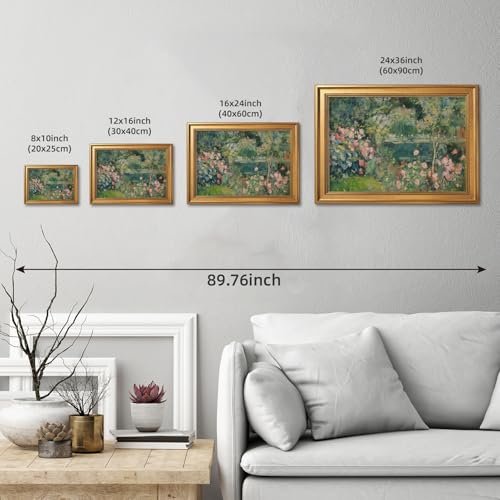 Framed Vintage Garden Pond Oil Painting Abstract Botanical Landscape Wall Art Sage Green Impressionist Nature Canvas Print Traditional Cottagecore Poster Picture Spring Decor for Home Room 12x16inch by PMKXFGK - Used condition - Image 3