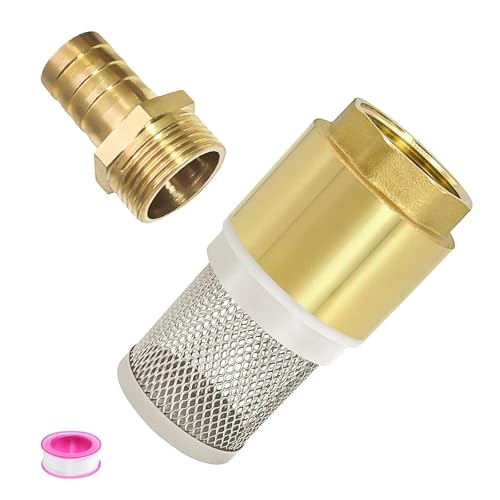 txuzong Kit 1" Válvula de Retención con Filtro de Acero Inoxidable - Válvula de Pie en Latón para Tuberías de Succión y Bombas - Incluye Cinta de Sellado y Conexión Macho 1"