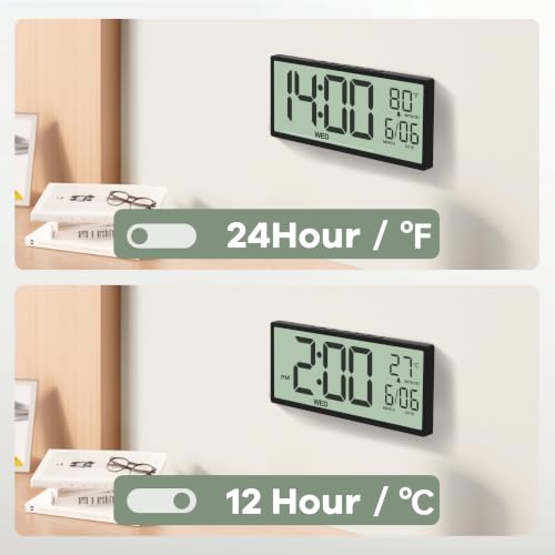 Image of JALL Large Digital Wall Clock Battery Operated, Wall Clock with Big Numbers LCD Display, Digital Clock with Date Day Temperature, Alarm, Auto DST, Clocks for Classroom, Office, Bedroom, Elderly- Black