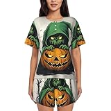 pyjwyfmy set pigiama da donna con stampa zucca di halloween horror verde fantasma,set pigiama da donna,set da salotto con tessuto rinfrescante, nero, 3x-large-5x-large