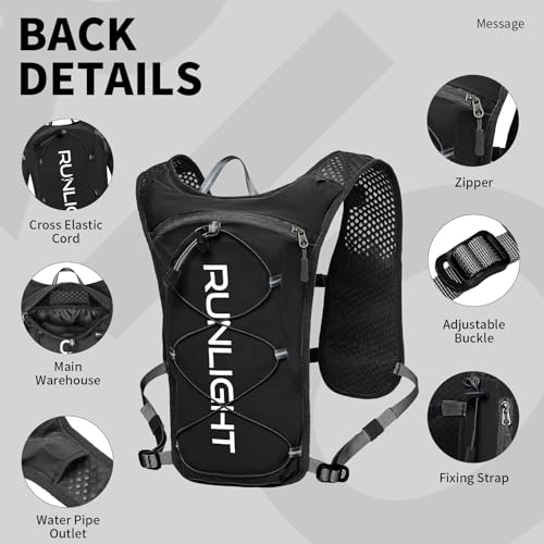 Runlight Chaleco de running para hombre y mujer, correas ajustables, chaleco de carrera con botella de agua de 1500 ml (negro, talla única) - imagen 3