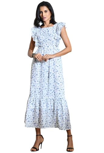 Image of IUGA Georgette Jacquard Butti Square Neck Knee Length Western Dresses for Women