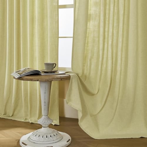 Image of Joydeco Linen Curtains, 2 Panels Set, Light Filtering, 63 Inch Long, Living Room, Lima Bean