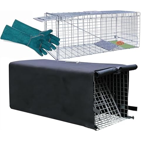 Live Animal Trap Cage with Cover, Cat Trap for Stray Cats 32 Inch Heavy Duty Folding Skunk Trap with Real Door for Raccoons, Opossums, Groundhogs, Skunks, Feral Cats, Squirrels-3 Packs Cover
