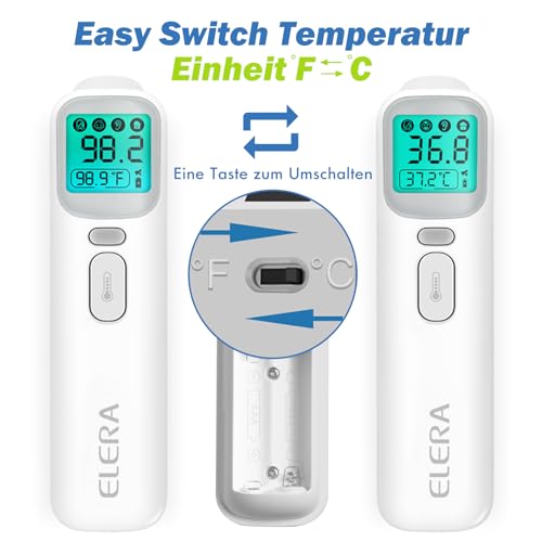 ELERA Fieberthermometer Ohr, Fieberthermometer Kontaktlos mit Vier Messmodi und Vierfarbiger...