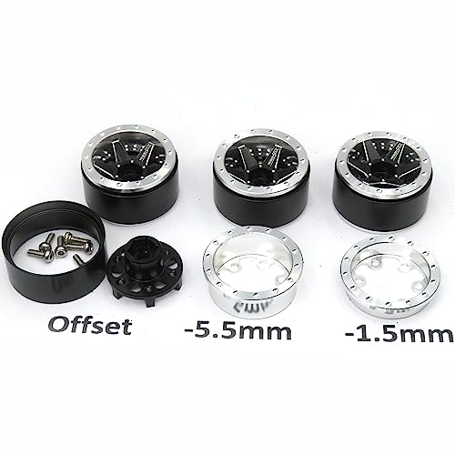 1.0 Beadlock Wheels & Tires Set For 1/24 RC Crawler - Adjustable Offset, Aluminum Rims, 4-Pack Assembled