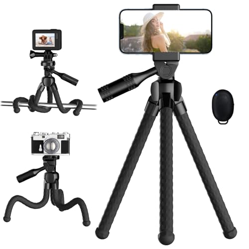 Avaspot Phone Tripod, Flexible Camera Tripod with Wireless Remote, 360° Rotating Portable Mini Tripod Mount for Cellphones Sports Camera for Video Recording Selfies
