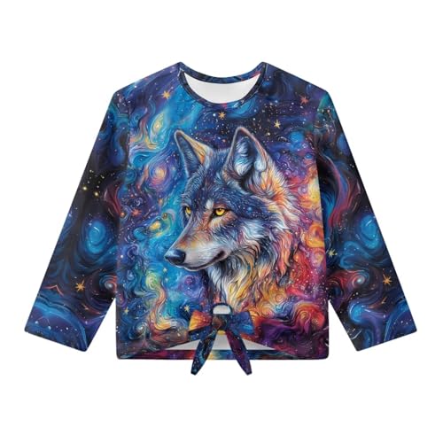 Long Sleeve Shirts for Girls Cute Trendy Tee Shirt Casual Tie Front Tops Kids Fall Clothes 5-12Y4