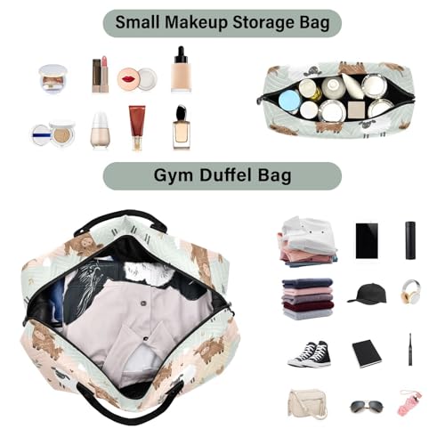 Highland Cow Sheep Heart Travel Duffel Bag for Men Women with Makeup Bag Weekend Overnight Carry On Bags for Yoga Travel Gym4