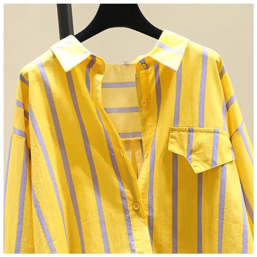 Women Turn-Down Collar Striped Shirts Spring Batwing Sleeve Long Tops Loose Button Blouse3