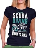 PAPAYANA - Scuba Diving - Damen Fun T-Shirt Bedruckt - Regular Fit - Taucher Schnorcheln - Navy - XL