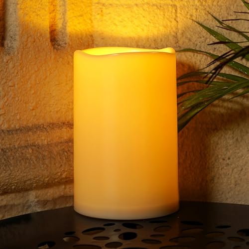 Homemory 15,2 cm x 22,8 cm Große Outdoor Flammenlose Kerze, Wasserdicht mit 6-Stunden-Timer, Batteriebetriebene Kerze, Elfenbeinfarbener Kunststoff, Super Lange Lebensdauer für ein halbes Jahr