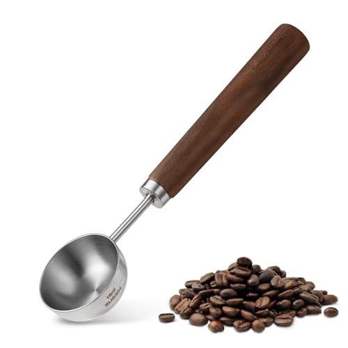 Kaffeelöffel Portionierer Retro Kaffeelöffel aus Edelstahl 15ml Kaffee Dosierlöffel Schwarzem Walnuss-Griff für Messen von Kaffeebohnen Gemahlene Bohnen Tee