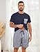 YOUPHYIMAI Schlafanzug Herren Kurz Streifen Pyjama Set Sommer Baumwolle Zweiteiliges Set, Rundhals Kurzarm Oberteile und Streifen Schlafanzughose