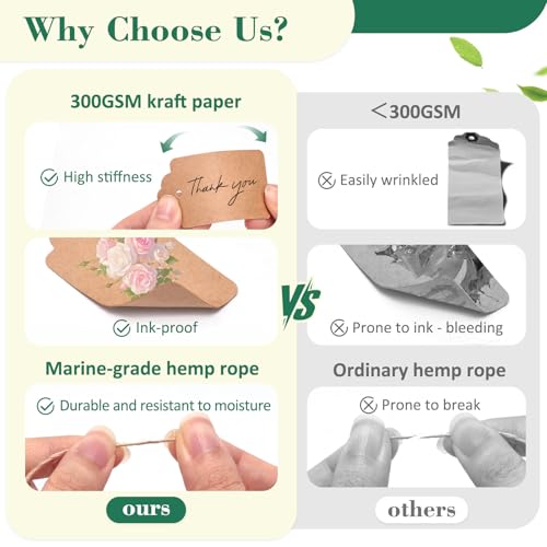 SallyFashion 100pcs Gift Tags with String Attached, 1.7 x 2.8 inch Kraft Paper Hang Tags for Clothes DIY Crafts Wedding Holiday (Brown)4