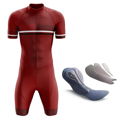 Mens Cycling Skinsuit Competition professional Padded One Piece Trisuit Bike Top Short,Triathlon Suit Men’s,Short Sleeve One Piece Bodysuit for Bicycle Training,Running,Swimming (TYP-6,5XL)
