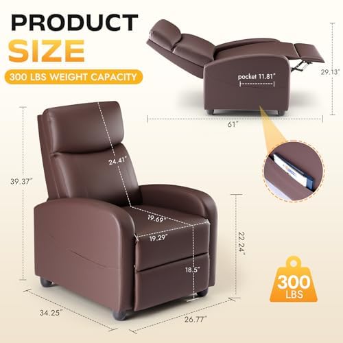 Image of Manual Recliner Chair, Oversized Lazy Boy Reclining Sofa with Adjustable Backrest & Extended Footrest, Ergonomic Single Recliner Couch for Home Theater Seating, Living Room, Bedroom, Brown