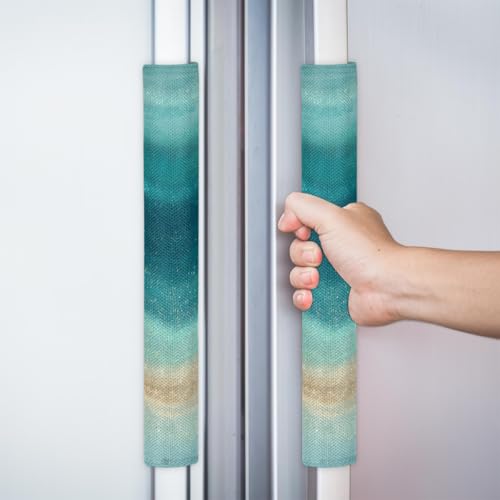 Image of Refrigerator Door Handle Covers Set of 2 Modern Blue Decorate Washable Fridge Dishwasher Mocrowave Oven Stove Decor Protector Handle Cover Keep Kitchen Appliance Clean from Food Stains Decorate