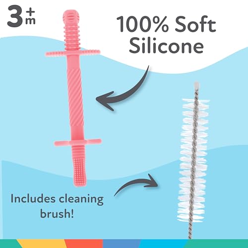 Nuby Sensory Silicone Tube Teethers - (3 Pack) Textured Infant and Baby Teether Toys - 3+ Months - Purple, Pink, and Yellow