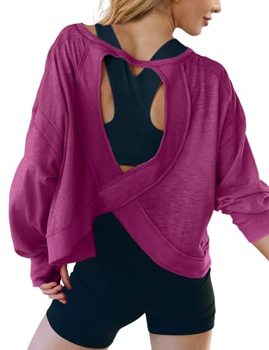 Image of UNIANKIYA Open Back Workout Tops for Women Long Sleeve Cropped Athletic Clothes Gym Running Yoga Low Impact Sports T Shirts