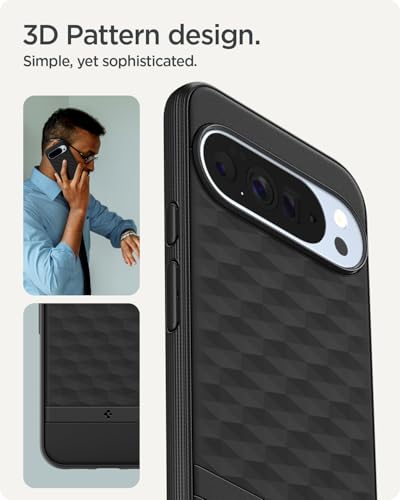 Image of Spigen Parallax MagFit Back Cover Case for Pixel 10 Pro /10, Pixelsnap Compatible, 3D Hexa Cube Design - Polycarbonate + TPU | Matte Black