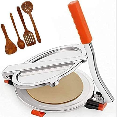 Puri Press Puri Machine Puri Maker Roti Maker 7 Inch Stainless Steel ( Free 5 Pieces Wooden Spatulas)