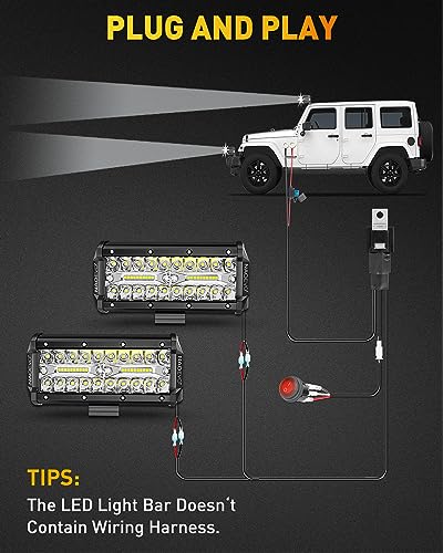 Naoevo 7Inch Light Bar, 240W 24,000Lm Offroad Fog / Driving Lights Led Pods With Spot Flood Combo Beam, Waterproof Work Lights For Utv Atv Jeep Truck Boat, 2 Pack #TOP4