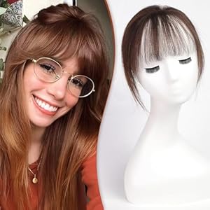 HAIRCUBE Bangs Hair Clip in Bangs 100% Real Human Hair Bangs Clip in Hair Extensions Fake Bangs Air Bangs Hairpieces for woman with Temples 3 Secure Clips in Full Fringe Dark Brown