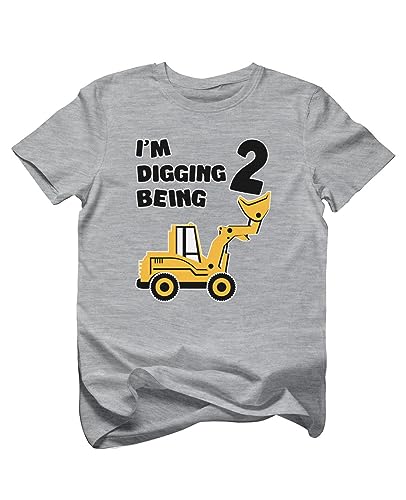 Tstars Construction 2nd Birthday Shirt Boy 2 Year Old Gifts for Boys Bulldozer I'm Digging Being 2 Toddler Kids T-Shirt 2T Gray