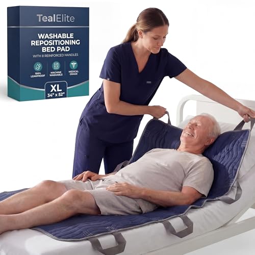 Teal Washable Bed Pad with Handles for Elderly Care