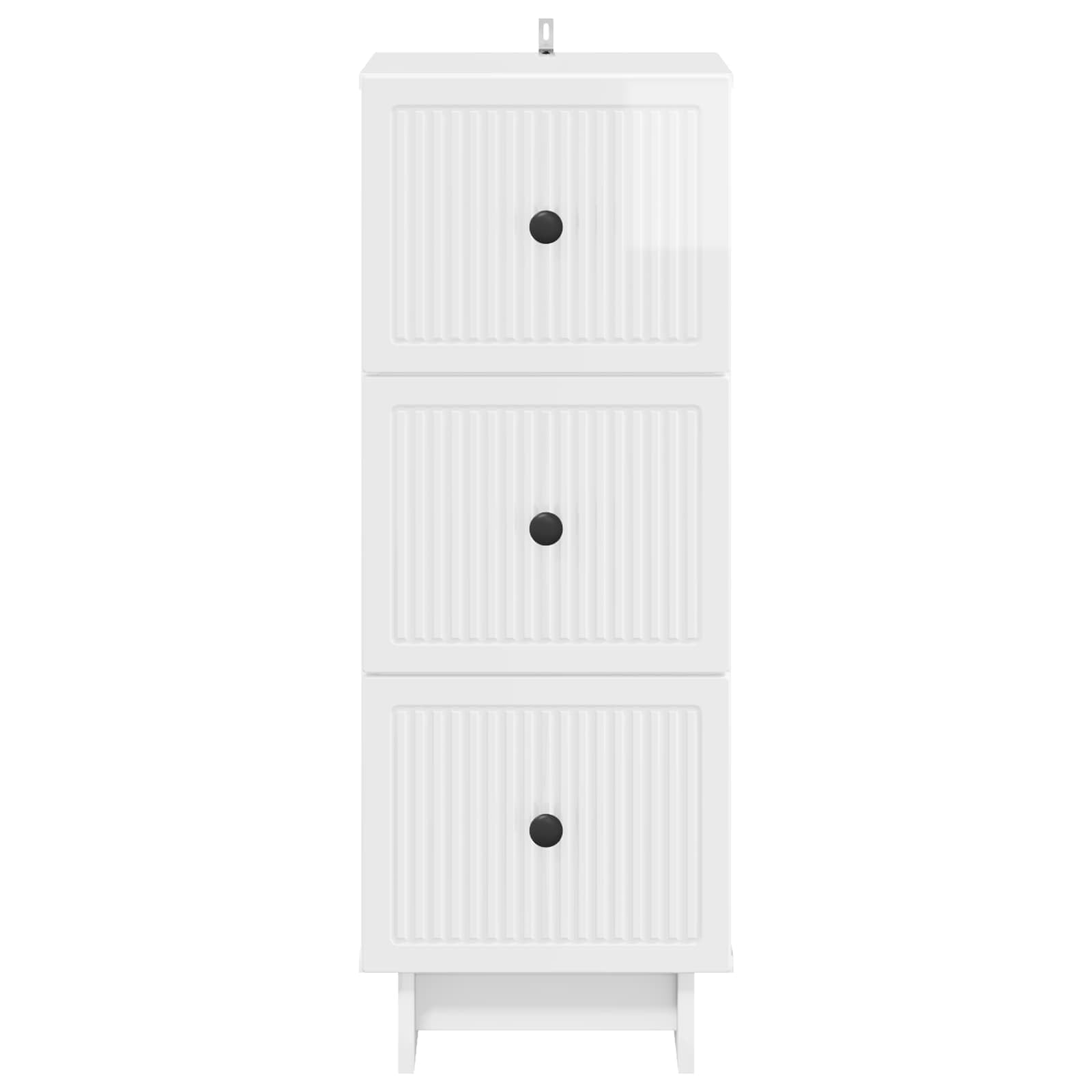 Cassettiera in legno bianco lucido, 33 x 34,5 x 90 cm, con 3 cassetti, per soggiorno, corridoio, ufficio, spazio e ordine