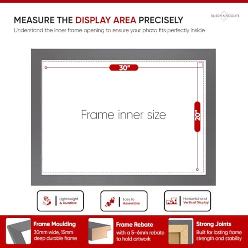 Alison Kingsgate 30 x 20 Dark Grey Photo Frame - Engineered Wood Picture Frame with Shatterproof Perspex Front - Ideal for Certificates & Artwork - Wall Hanging - Image 2