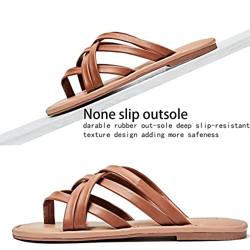 Image of Luoika Women's Wide Width Flat Sandals, Flip Flop Slides Sandal Casual Strapy Sandal Slip on Summer Beach Shoes for Women.