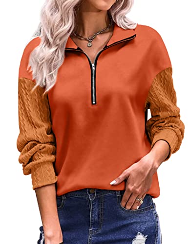 Joyjoy Womens Fleece Half Zip Pullover Sweatshirt Quarter Zip Hoodie Sweater Teen Girls Y2K Fall Winter Clothes 2023 Orange Red #TOP7