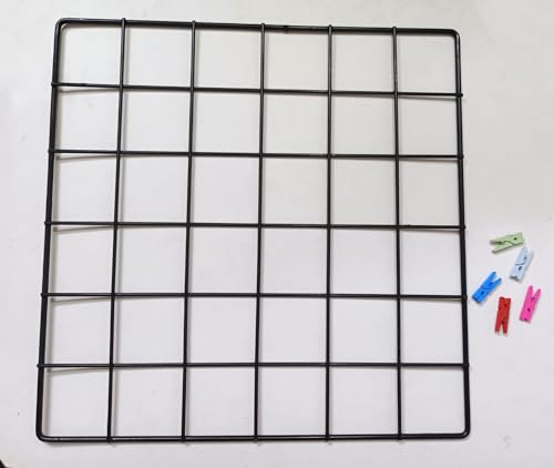 Image of Metal Grid Wall Panel, Photo Display Board with Clips, Black Square Mesh Frame, (BLACK, 30 X 30 Cm (Pack of 01))