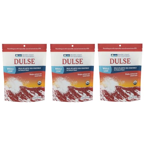 Maine Coast Sea Vegetables Organic Dulse Whole Leaf Bag, Nutritious Food & Seaweed Snacks, Rich in Iodine, North Atlantic Harvest, Great for Salads, Soup, Smoothies, 2 oz, 3-Pack
